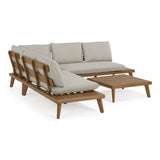 Tavira - Outdoor Off-White Fabric + Eucalyptus Sectional Sofa + Coffee Table Set