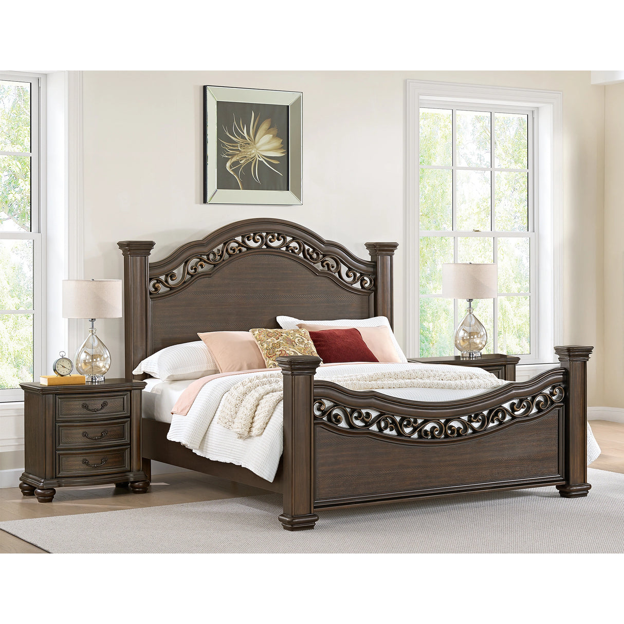 Brunswick Bedroom Set with 2 Nightstands in Mahogany