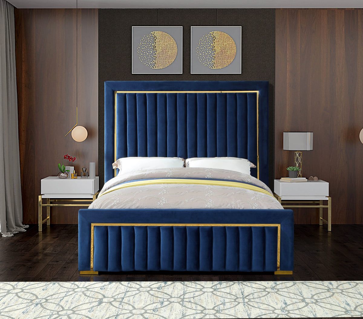 Dolce Navy Velvet King Bed (3 Boxes)
