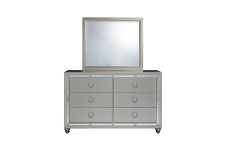 Riley Silver Bed, Dresser, Mirror, Nightstand