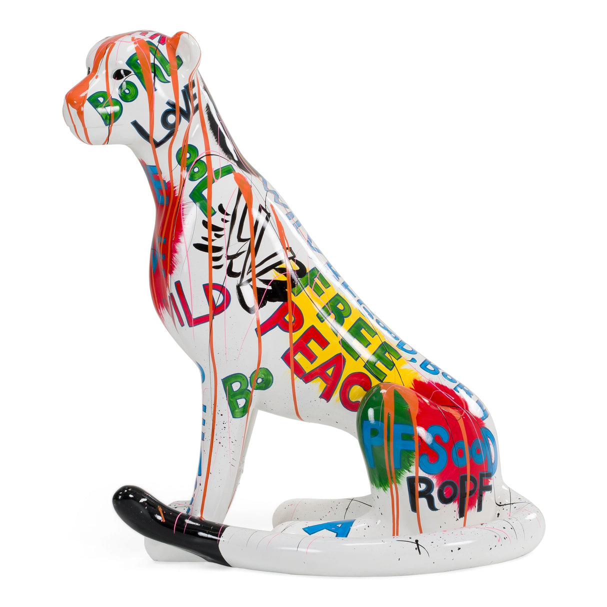 Large Graffiti Leopard - White + Multi-Color Sculpture