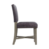 Elements International Collins Side Chair Stretcher with Brown PU (Set of 2) in Weathered Gray