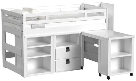 Elements International Cali Kids Full Junior Loft Bed with Staircase, Storage and Desk in White image