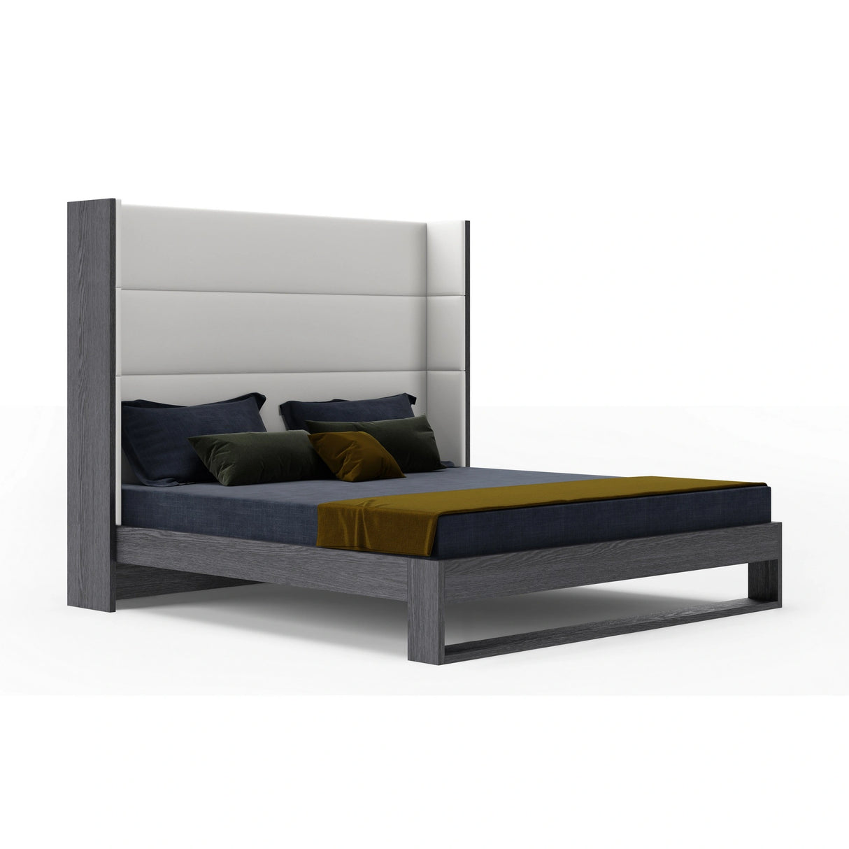 Heloise - Contemporary White Leather & Grey Elm Trim Bed