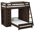 Elements International Cali Kids Twin Over Twin Super Loft Bed and Ladder with Desk and Storage in Brown image