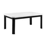 Francesca White Marble Rectangular 5PC Dining Set-Table & Four Blue Velvet Chairs