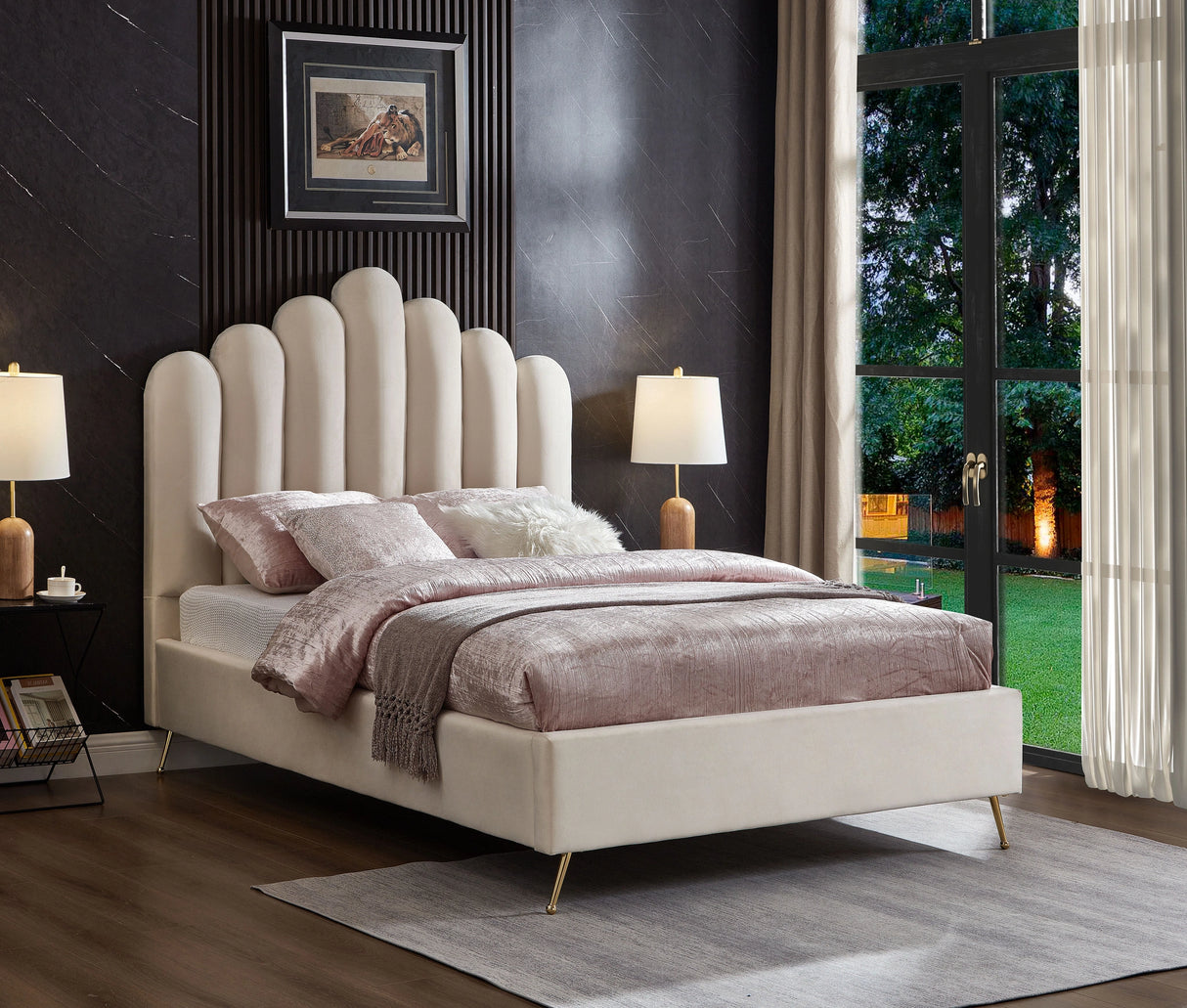 Lily Cream Velvet Full Bed