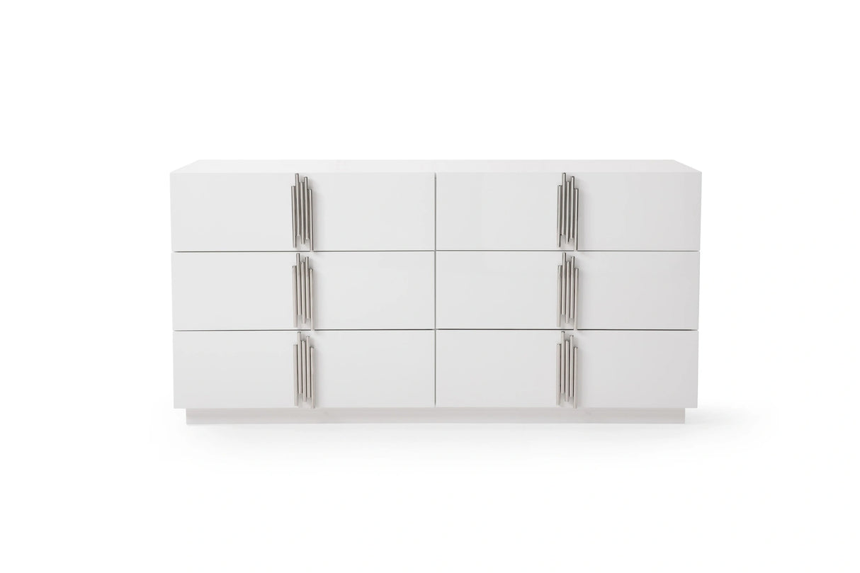 Token - Modern White + Stainless Steel 4-Piece Bedroom Set