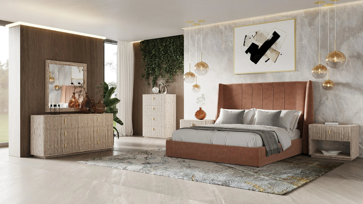 Roma - Modern Burnt Orange Microfiber Upholstered Bed