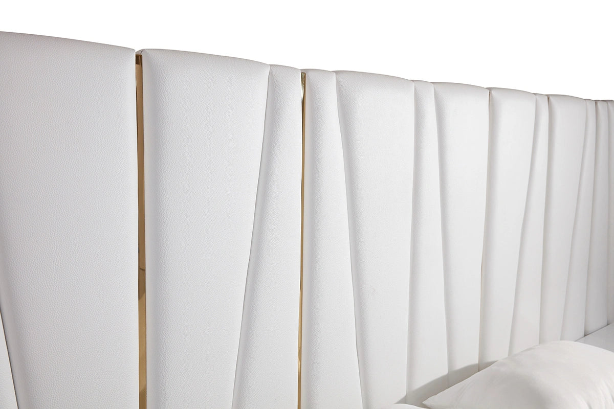 Nixa Modern White Bonded Leather & Gold Bed