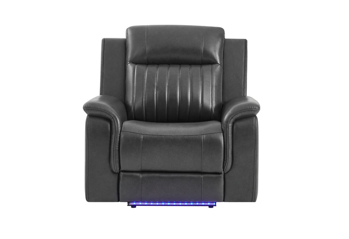 U8879 Blanche Charcoal with Black Welt Power Recliner with LED