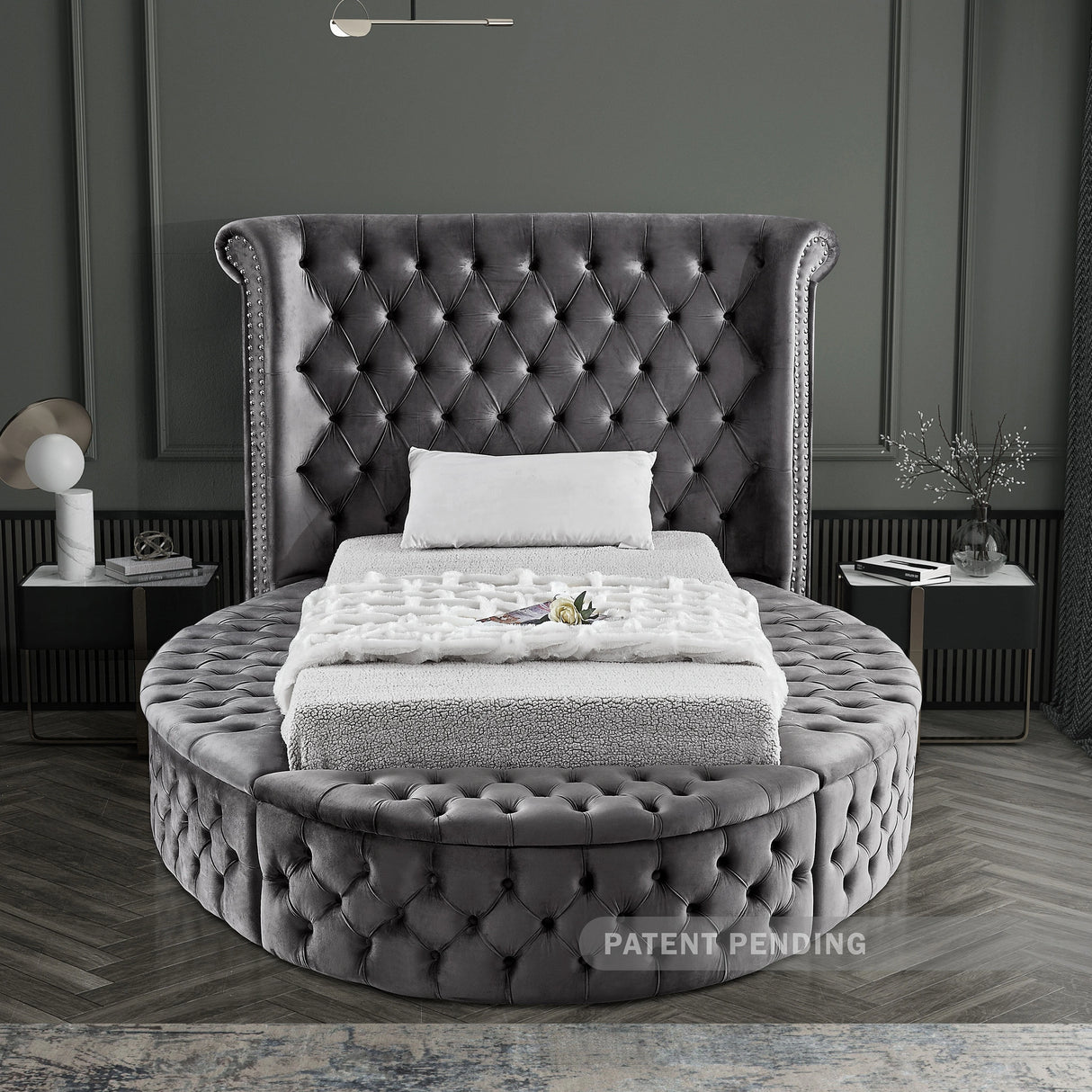 Luxus Grey Velvet Twin Bed (3 Boxes)