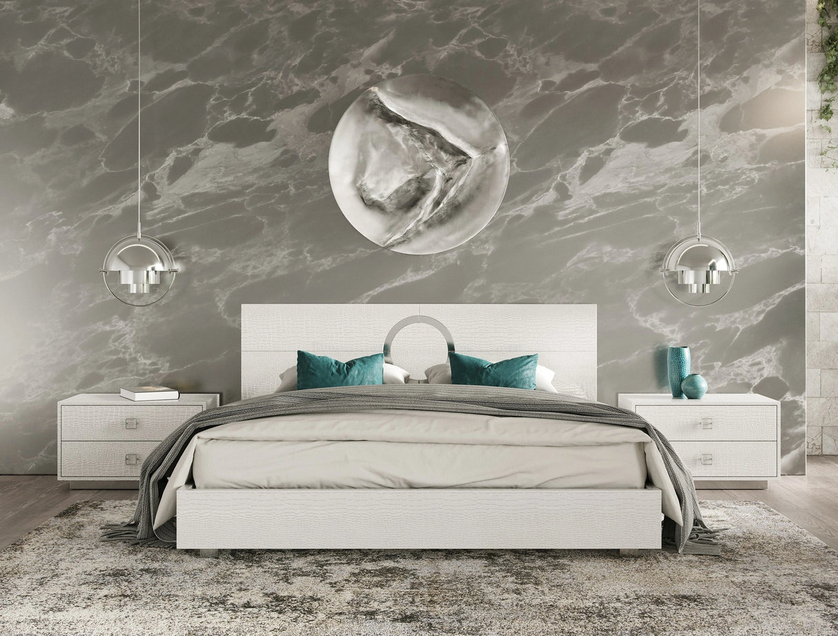 Ovidius + Victoria - Modern White Crocodile Lacquer Bedroom Set
