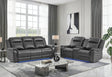 U8879 Charcoal Pwr Rec Sofa/Pwr Con Rec Loveseat W/LED & Gl Ss