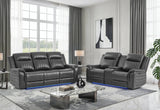 U8879 Charcoal Pwr Rec Sofa/Pwr Con Rec Loveseat W/LED & Gl Ss
