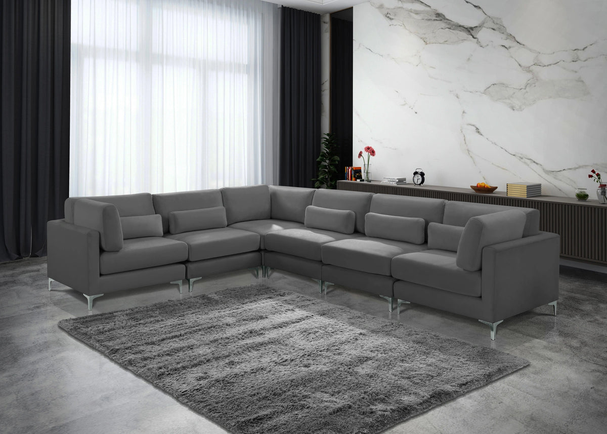 Julia Grey Velvet Modular Sectional (6 Boxes)