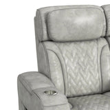 Prime Time P3 Loveseat with Console, 7 Colors LED, Cup Holders and Wireless Charger Controller in Leather Gel Light Grey