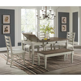 Farmington Storage Dining Bench in Medium Brown and Washed Stone