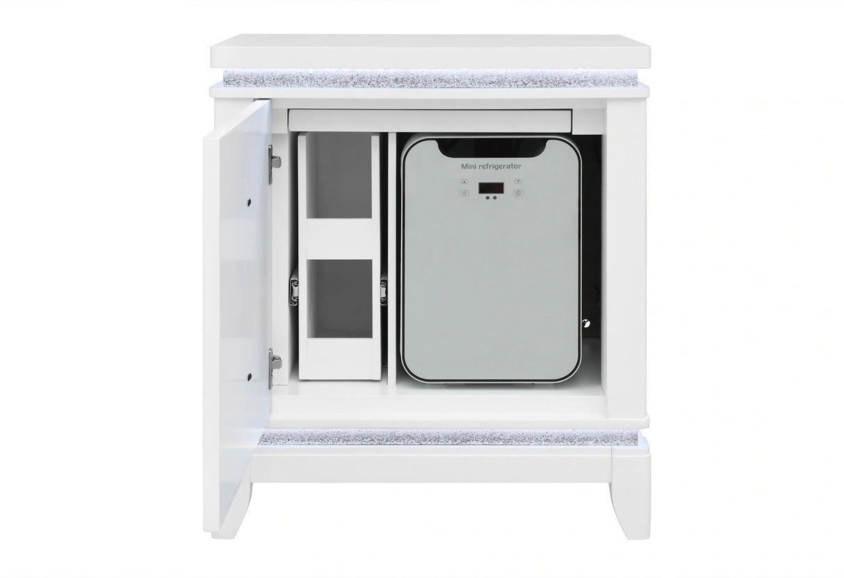 Alina White Nightstand with Cooler, LED, Speaker and USB