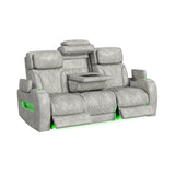 Prime Time P3 3PC Living Room Set with 7 Colors LED in Leather Gel Light Grey-Sofa, Loveseat & Recliner