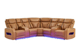 U8611 Camel Sectional with Power Headrest, Continuous LED and Speaker