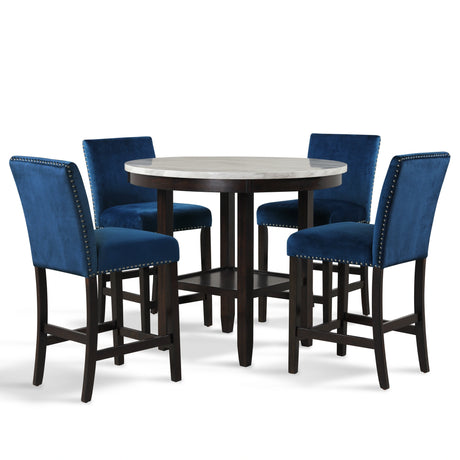 Celeste 42" Round Counter Table-Espresso/Faux Marble