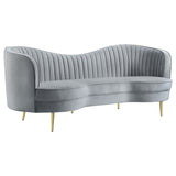 Sophia Upholstered Camel Back Sofa Blue