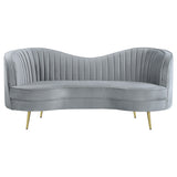 Sophia Upholstered Camel Back Loveseat Blue