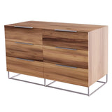 Bergeron + Lorenzo - Contemporary Cream Fabric + Light Oak 4-Piece Bedroom Set