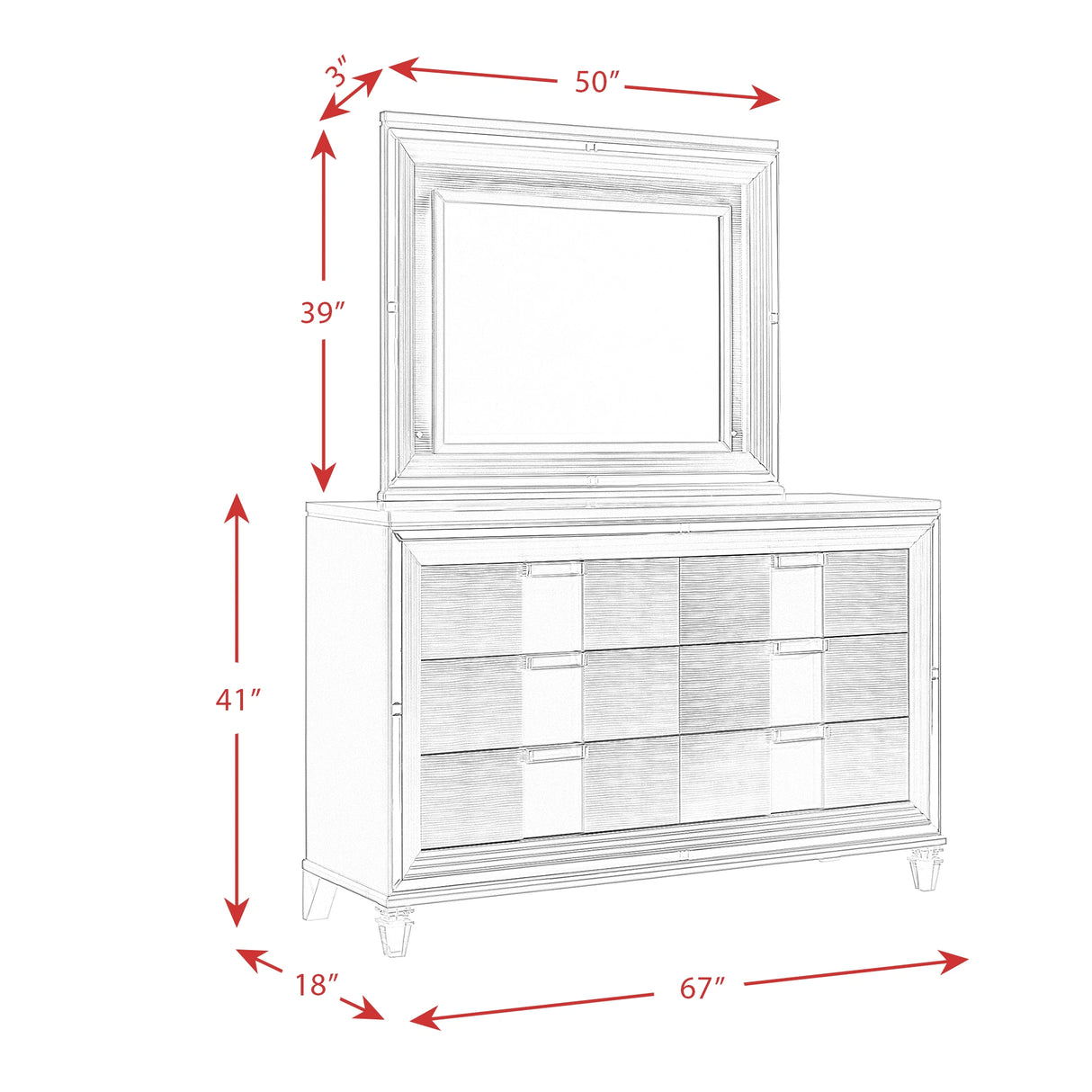 Twenty Nine Dresser & Mirror Set White