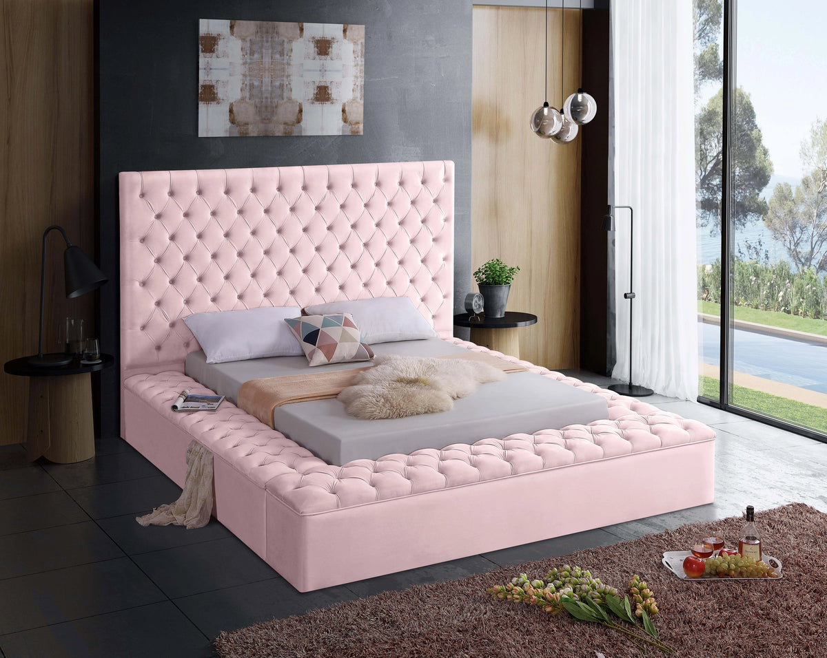 Bliss Pink Velvet Queen Bed (3 Boxes)