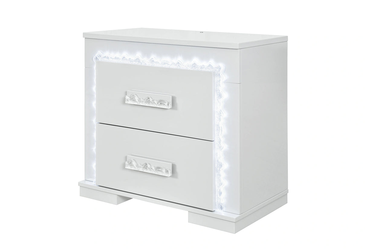 Naomi Silver Marble Nightstand with LED