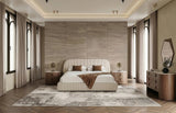 Hortman + Chelton - Modern Beige Velvet + Walnut 4-Piece Bedroom Set