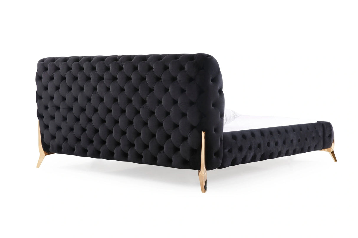 Legend - Modern Black Velvet & Rosegold Bed