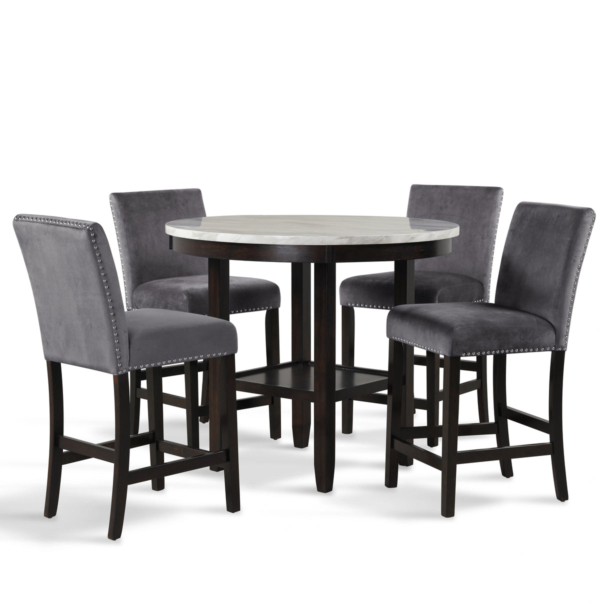Celeste 42" Round Counter Table-Espresso/Faux Marble