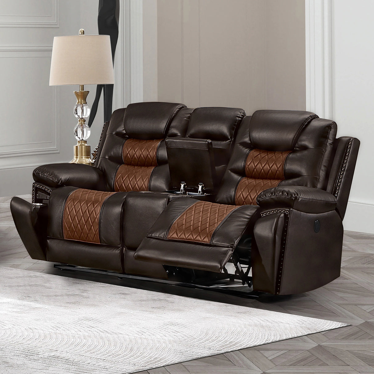 Nikko Console Loveseat W/Pwr Fr-Brown