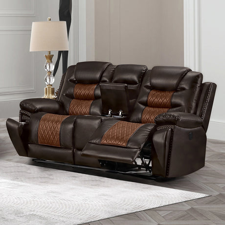 Nikko Console Loveseat W/Pwr Fr-Brown