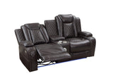 JOSHUA LEATHER CONSOLE LOVESEAT W/ PWR FR & HR-DK BROWN