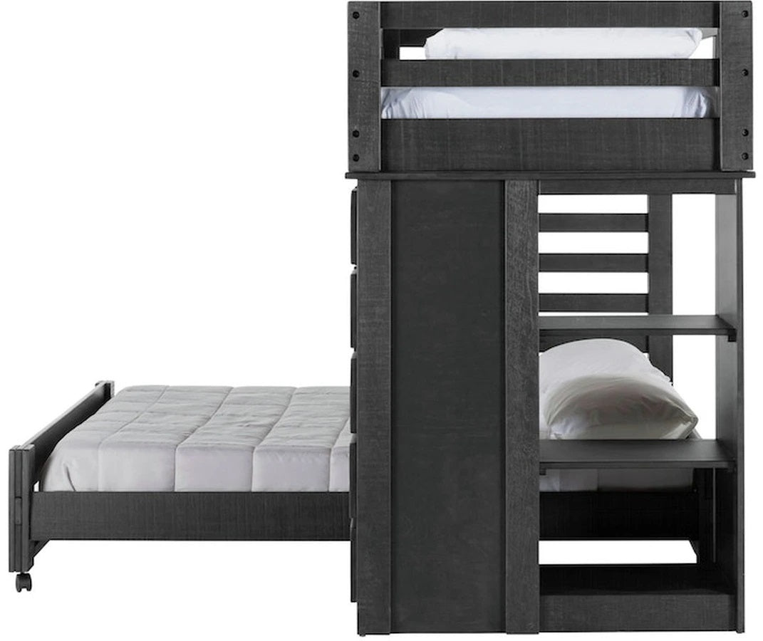 Elements International Cali Kids Twin Loft Bookcase Bed in Sleek Gray