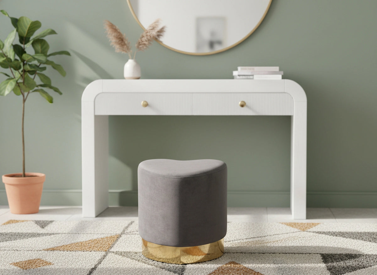 Heart Grey Velvet Ottoman/Stool