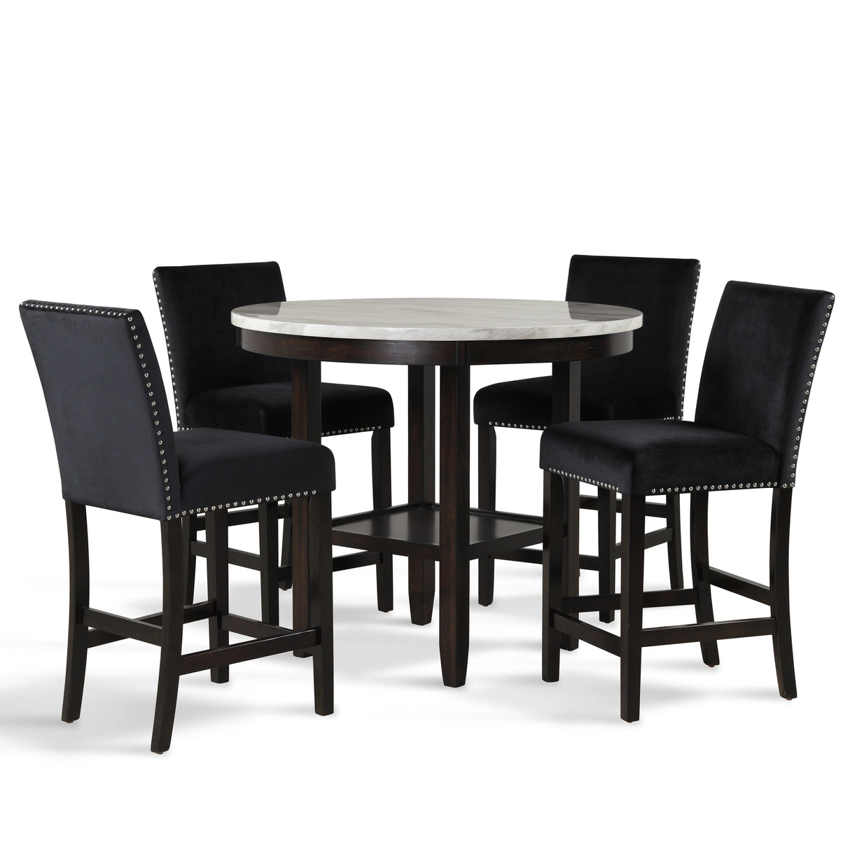 Celeste 42" Round Counter Table-Espresso/Faux Marble