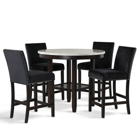 Celeste 42" Round Counter Table-Espresso/Faux Marble