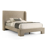 Emilio - Modern Beige Fabric + Burlap + Walnut 4-Piece Bedroom Set