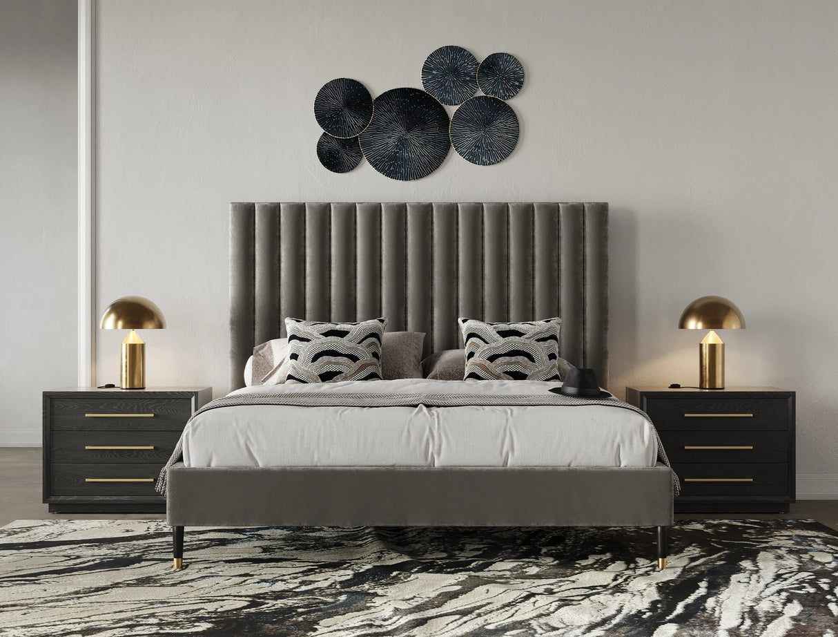 Hemlock - Modern Grey Velvet Bed
