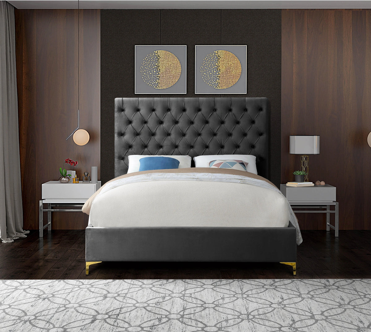Cruz Grey Velvet Queen Bed