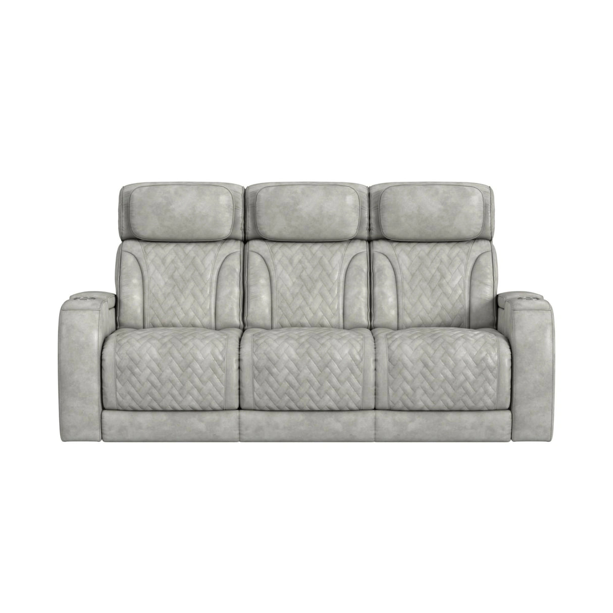 Prime Time P3 Sofa with DDT, 3.0 Table, 7 Colors (LED and Cup Holders), Reading Light, Vibration, speaker, and Heat Massage in Leather Gel Light Grey