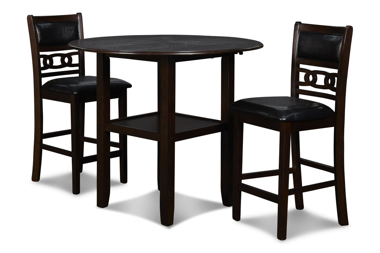 GIA 42" COUNTER DROP LEAF TABLE W/2 CHAIRS-EBONY