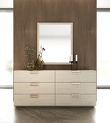 Breslow + Lago - Modern Dark Taupe Fabric + Faux Travertine 4-Piece Bedroom Set