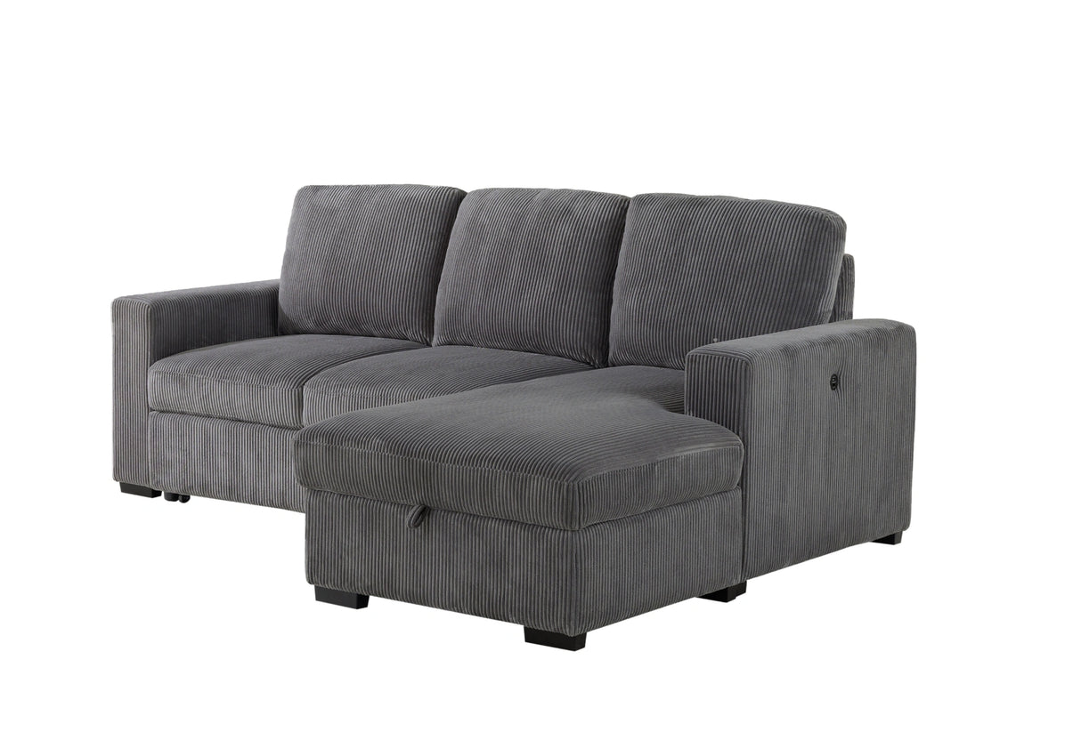 U2660 Grey L Sofa Bed Sectional with Pullout