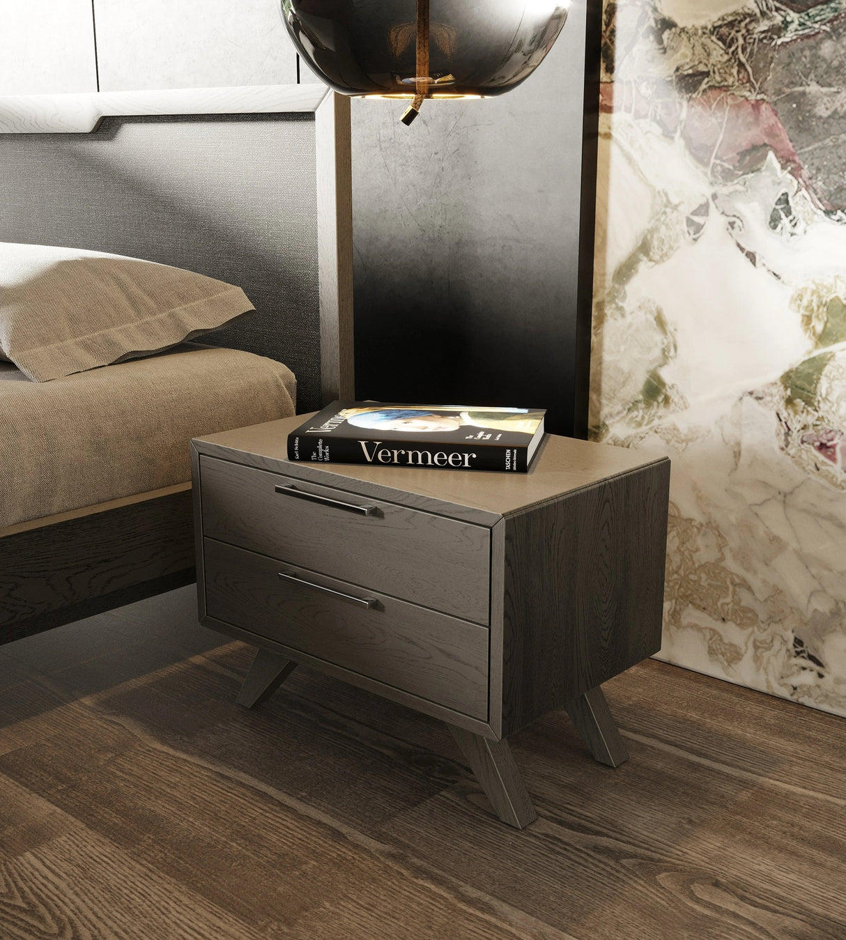 Yolonda + Soria - Modern Dark Teal Fabric + Grey Wash 4-Piece Bedroom Set